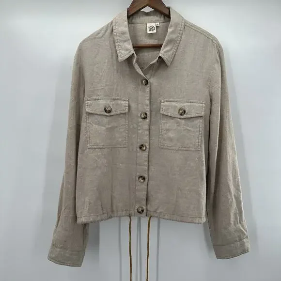 Ivy Jane Jacket Womens Small Beige Linen blend Boxy Utility Safari Light Weight - Picture 1 of 9